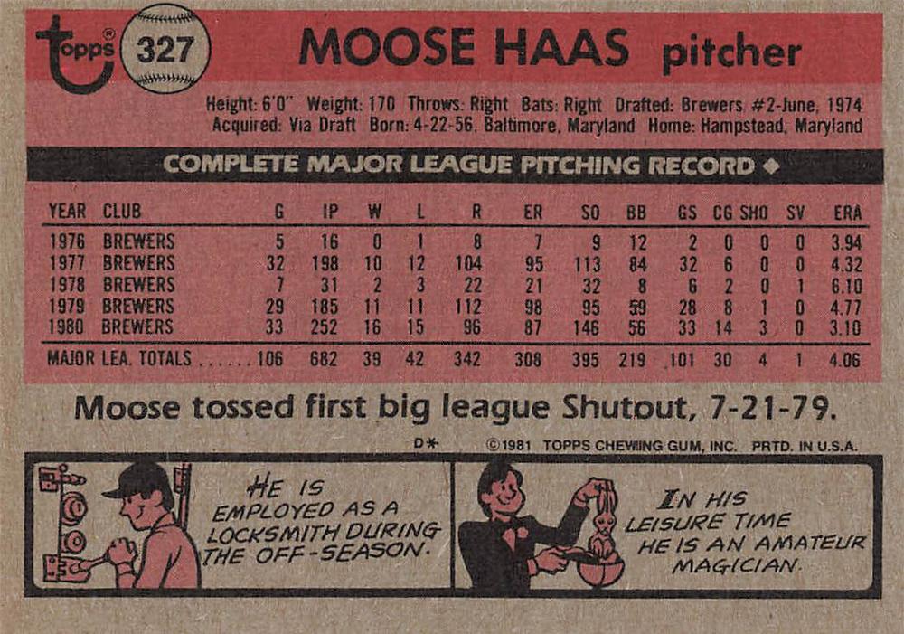 Moose Haas  baseball card collectible - Main Image 2