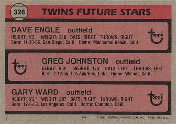 Twins Future Stars (Dave Engle / Greg Johnston / Gary Ward)  baseball card collectible - Main Image 2