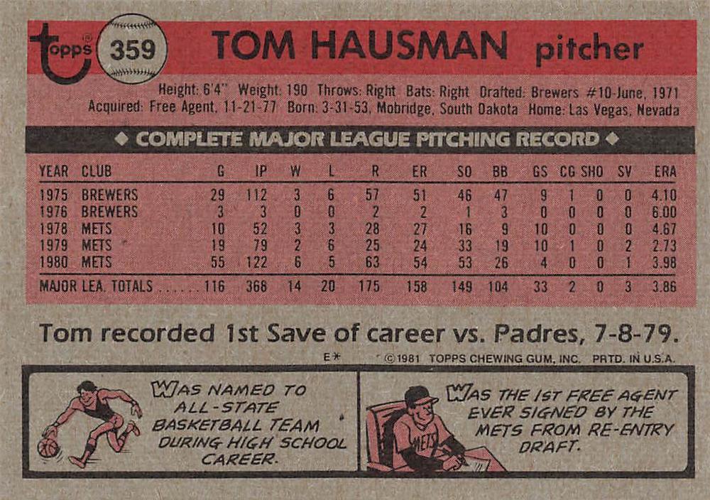 Tom Hausman  baseball card collectible - Main Image 2