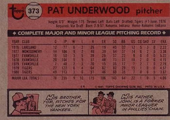 Pat Underwood  baseball card collectible - Main Image 2