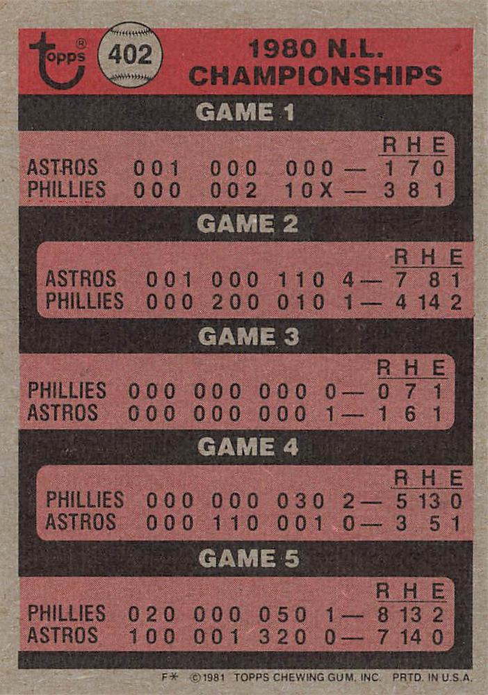 1980 N.L. Championships  baseball card collectible - Main Image 2