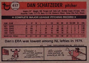 Dan Schatzeder  baseball card collectible - Main Image 2