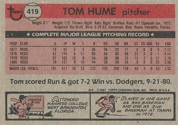 Tom Hume  baseball card collectible - Main Image 2