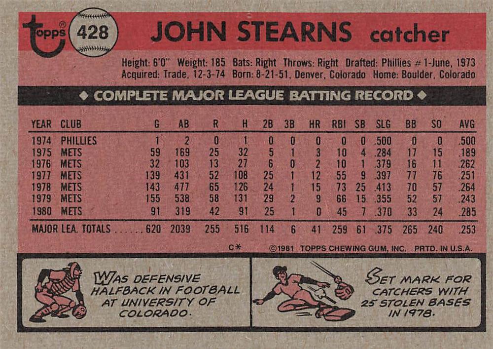 John Stearns  baseball card collectible - Main Image 2