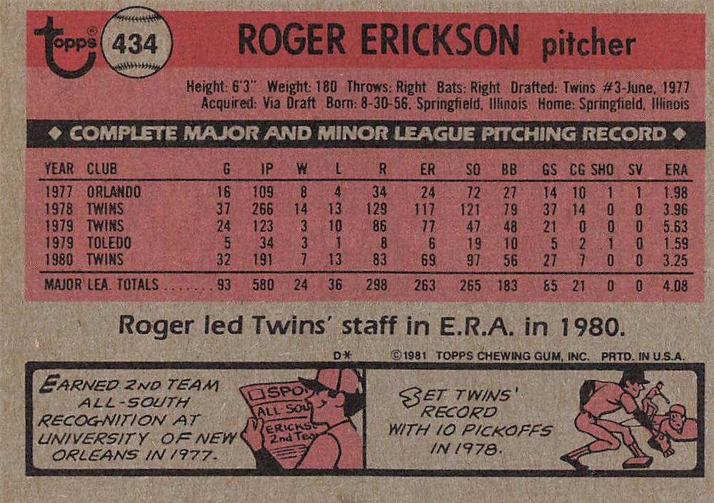 Roger Erickson  baseball card collectible - Main Image 2