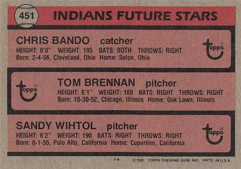 Indians Future Stars (Chris Bando / Tom Brennan / Sandy Wihtol)  baseball card collectible - Main Image 2