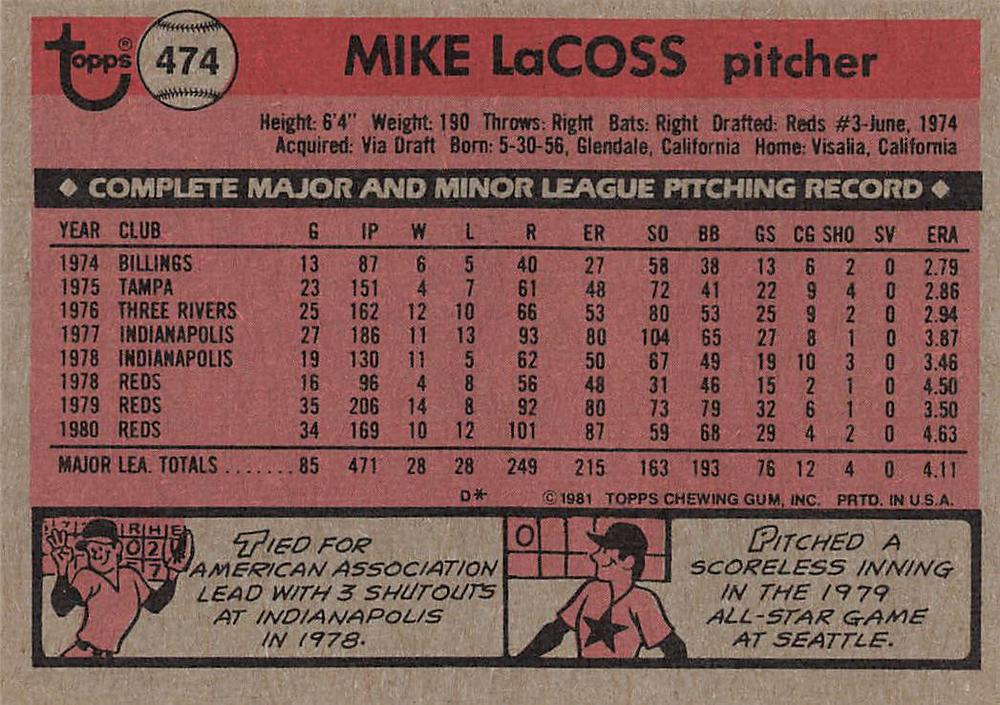 Mike LaCoss  baseball card collectible - Main Image 2