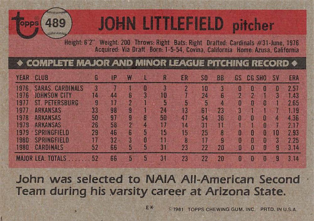 John Littlefield  baseball card collectible - Main Image 2