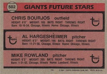 Giants Future Stars (Chris Bourjos / Al Hargesheimer / Mike Rowland)  baseball card collectible - Main Image 2