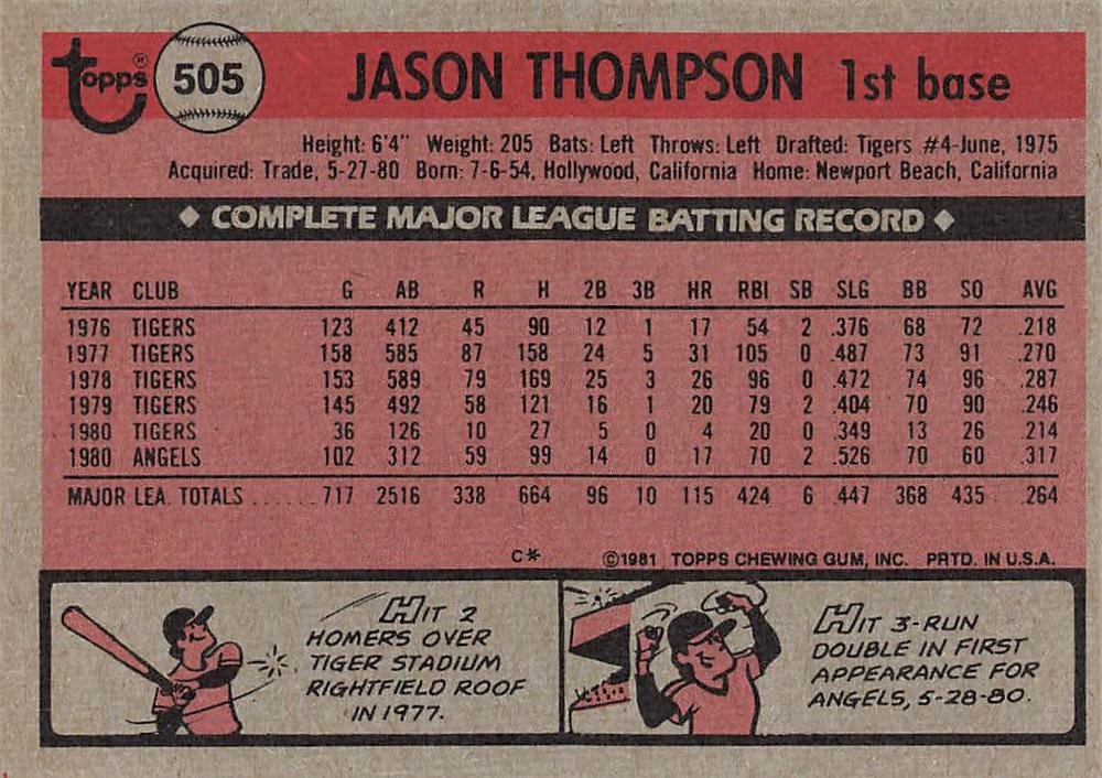 Jason Thompson  baseball card collectible - Main Image 2