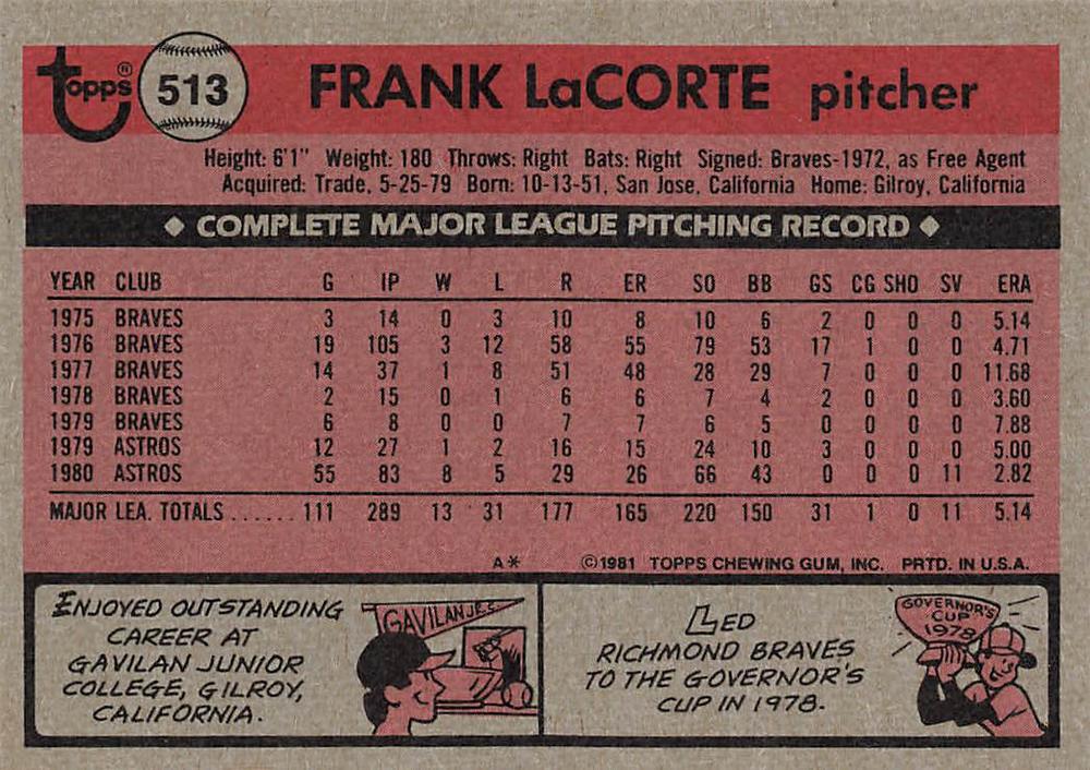 Frank LaCorte  baseball card collectible - Main Image 2