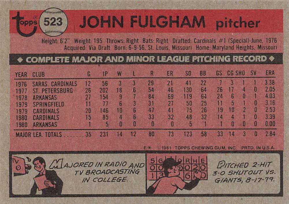 John Fulgham  baseball card collectible - Main Image 2