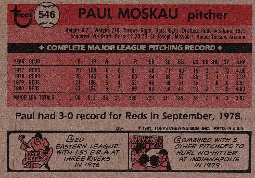Paul Moskau  baseball card collectible - Main Image 2