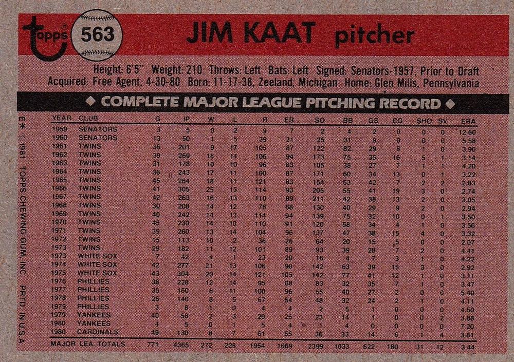 Jim Kaat  baseball card collectible - Main Image 2