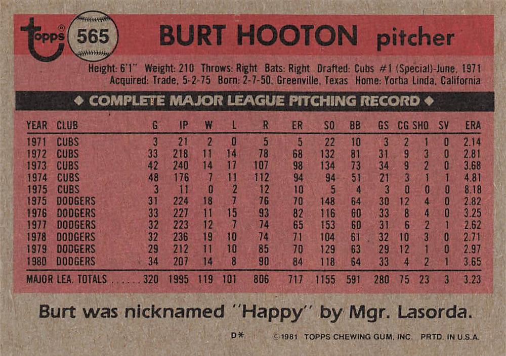 Burt Hooton  baseball card collectible - Main Image 2