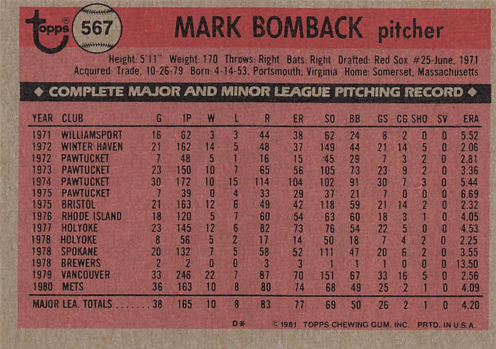 Mark Bomback  baseball card collectible - Main Image 2