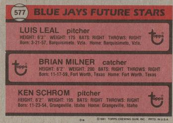 Blue Jays Future Stars (Luis Leal / Brian Milner / Ken Schrom)  baseball card collectible - Main Image 2