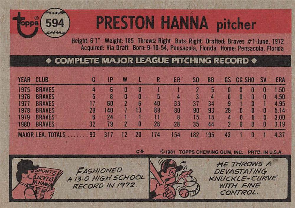 Preston Hanna  baseball card collectible - Main Image 2