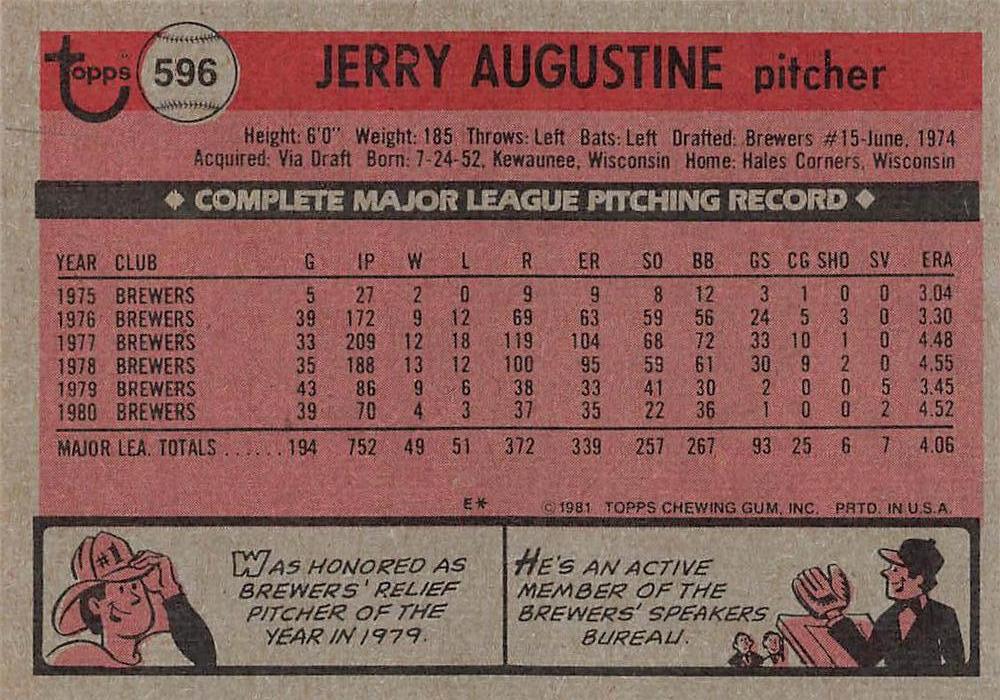 Jerry Augustine  baseball card collectible - Main Image 2