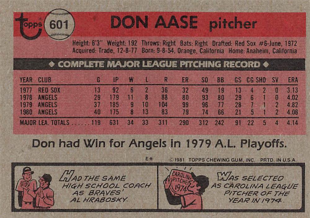 Don Aase  baseball card collectible - Main Image 2