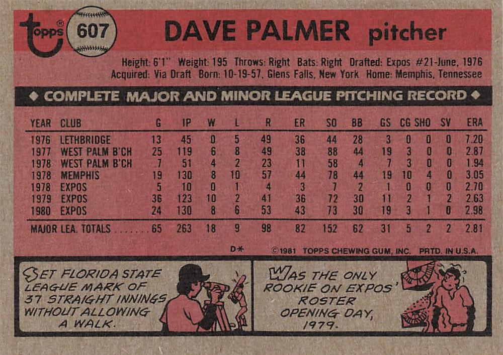 Dave Palmer  baseball card collectible - Main Image 2