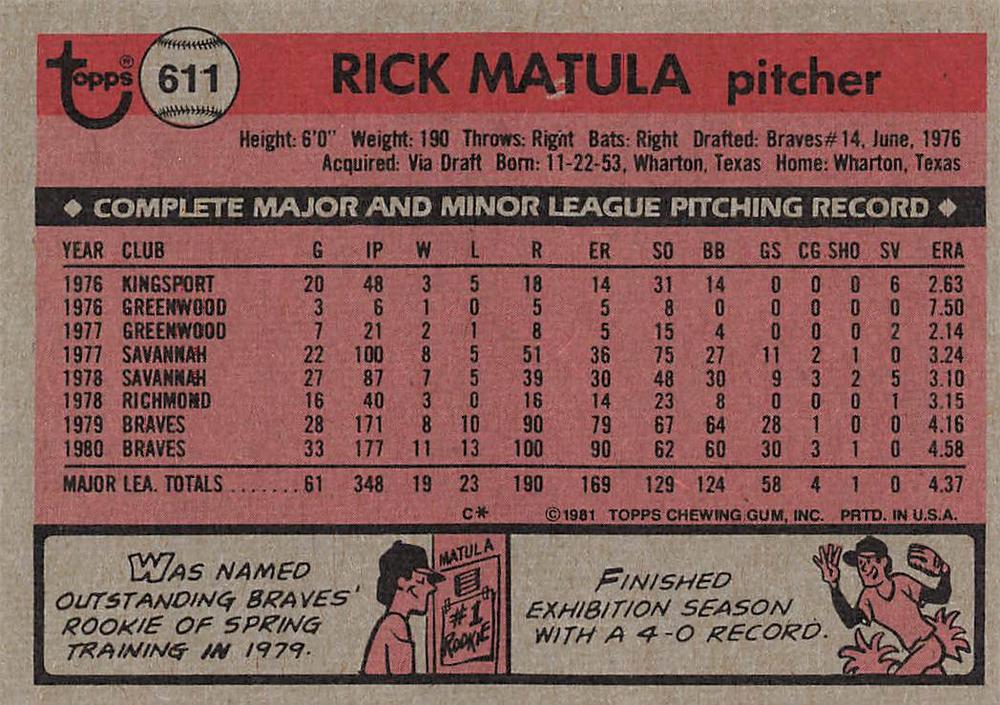 Rick Matula  baseball card collectible - Main Image 2