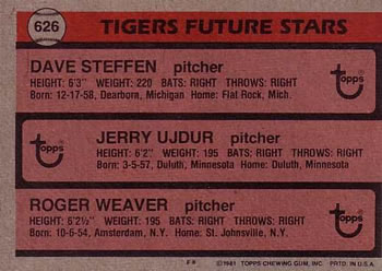 Tigers Future Stars (Dave Steffen / Jerry Ujdur / Roger Weaver)  baseball card collectible - Main Image 2