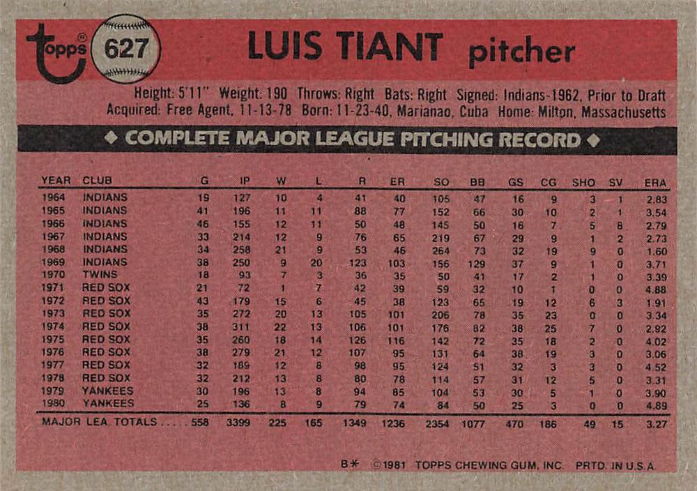 Luis Tiant  baseball card collectible - Main Image 2