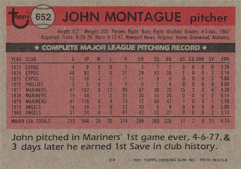 John Montague  baseball card collectible - Main Image 2