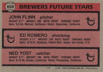 Brewers Future Stars (John Flinn / Ed Romero / Ned Yost)  baseball card collectible - Main Image 2