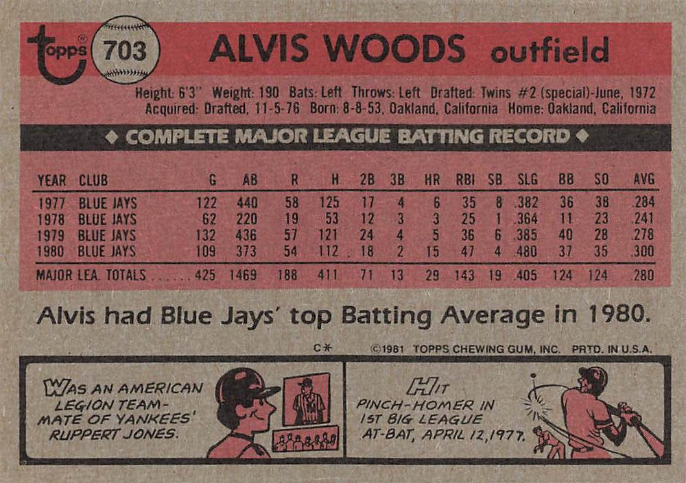 Alvis Woods  baseball card collectible - Main Image 2
