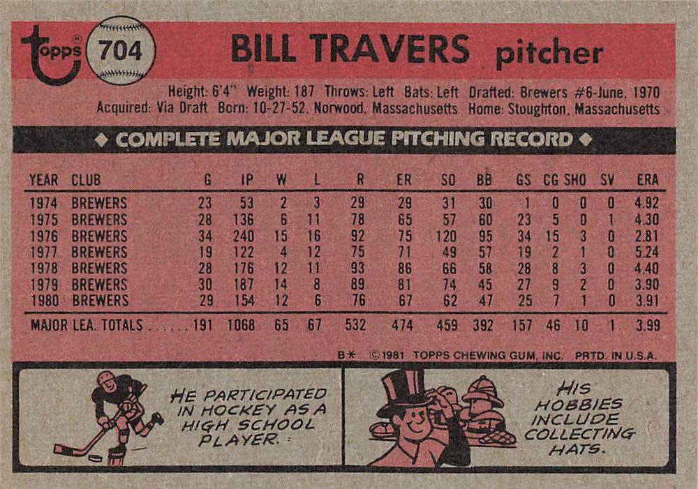 Bill Travers  baseball card collectible - Main Image 2