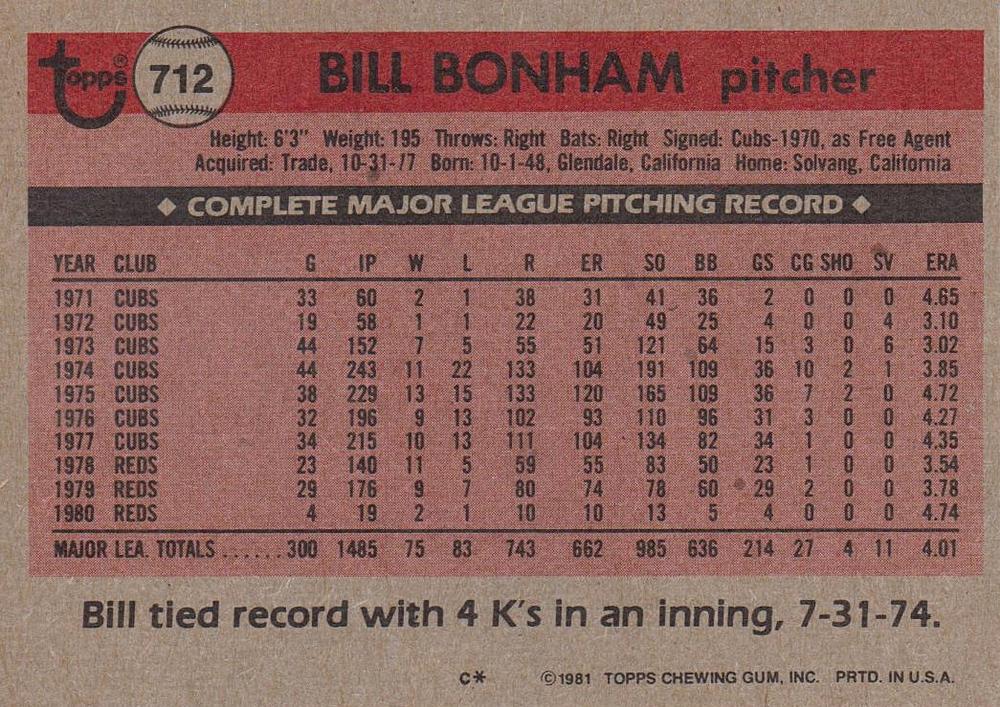 Bill Bonham  baseball card collectible - Main Image 2
