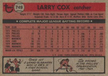Larry Cox  baseball card collectible - Main Image 2