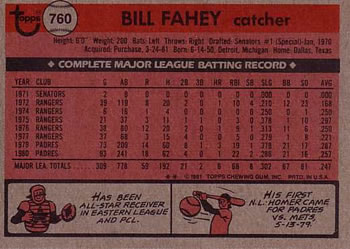 Bill Fahey  baseball card collectible - Main Image 2