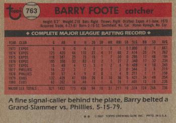 Barry Foote  baseball card collectible - Main Image 2