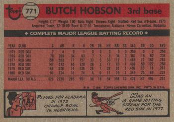 Butch Hobson  baseball card collectible - Main Image 2