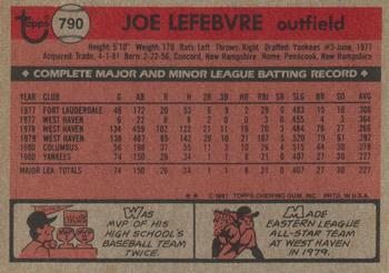 Joe Lefebvre  baseball card collectible - Main Image 2