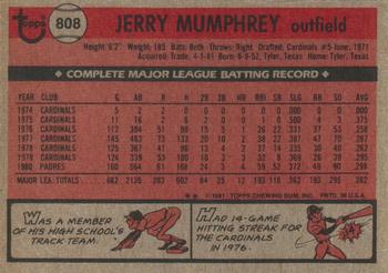 Jerry Mumphrey  baseball card collectible - Main Image 2