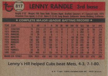 Len Randle  baseball card collectible - Main Image 2