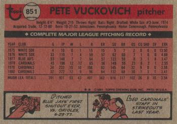 Pete Vuckovich  baseball card collectible - Main Image 2