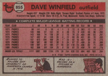 Dave Winfield  baseball card collectible - Main Image 2