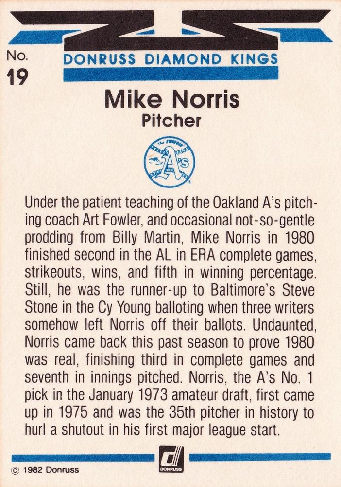Mike Norris  baseball card collectible - Main Image 2