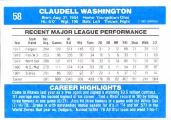 Claudell Washington  baseball card collectible - Main Image 2