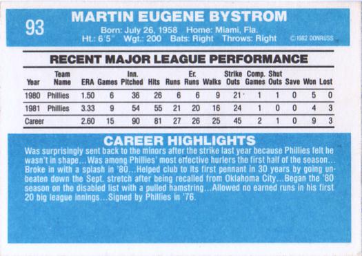 Marty Bystrom  baseball card collectible - Main Image 2