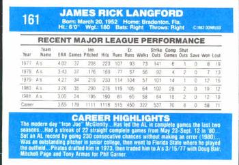 Rick Langford  baseball card collectible - Main Image 2