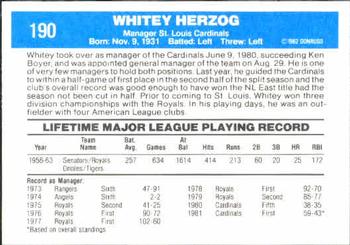 Whitey Herzog  baseball card collectible - Main Image 2