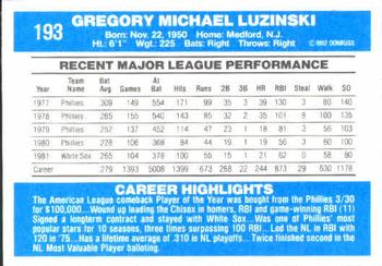 Greg Luzinski  baseball card collectible - Main Image 2