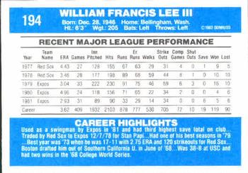 Bill Lee  baseball card collectible - Main Image 2