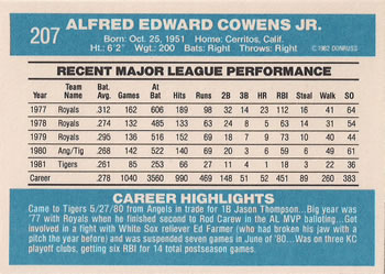 Al Cowens  baseball card collectible - Main Image 2